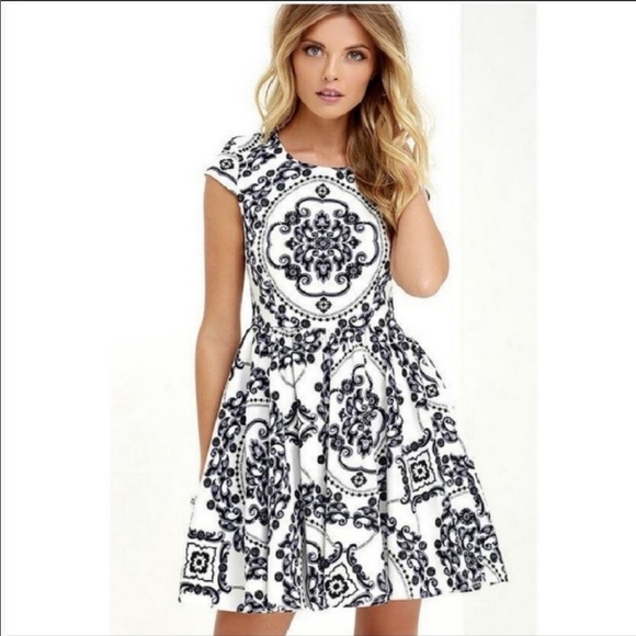 Lulus fit and flare dress- black white purple - Picture 7 of 8